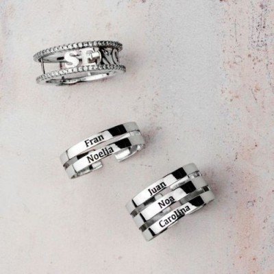 Sortija ajustable con doble aro personalizados en plata bañada en rodio